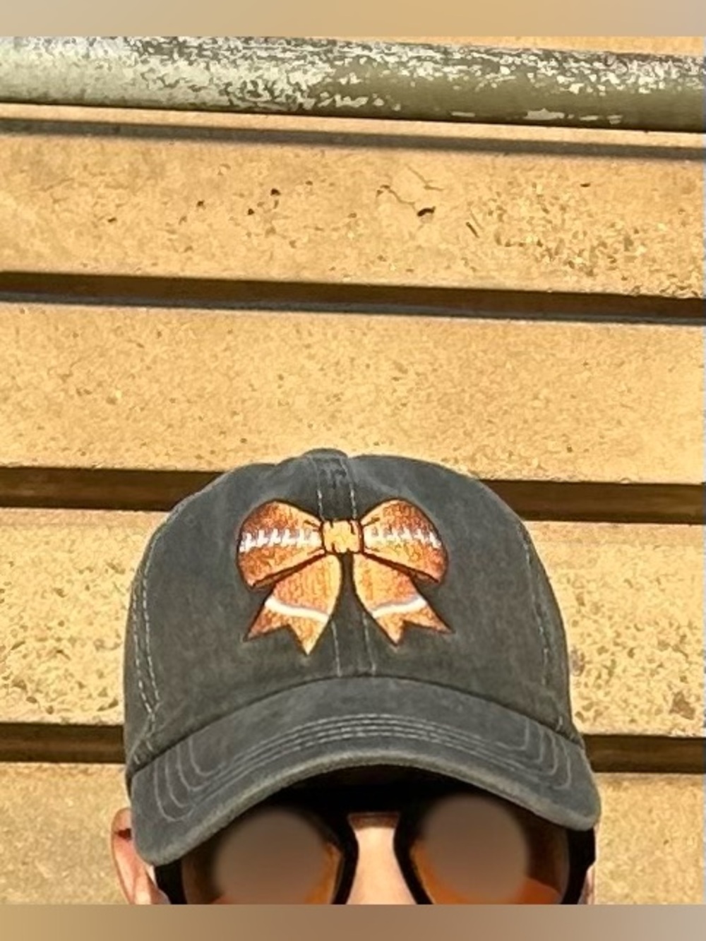 Gray  Football Bow Embroidered Cap